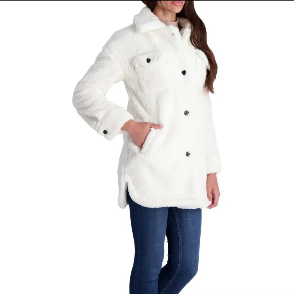 Lucky Brand FAUX FUR Long Sleeve Button Up Coat Designer #691 - Picture 10 of 14